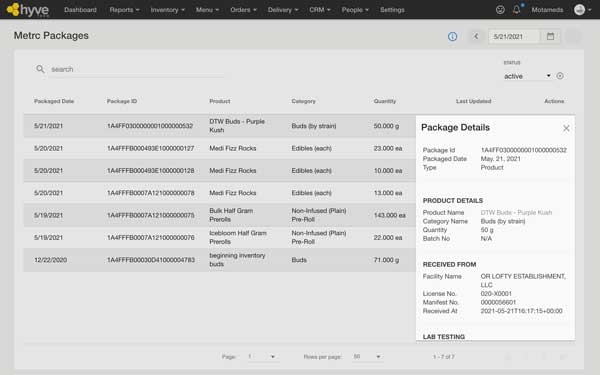 backoffice metrc portal in Hyve