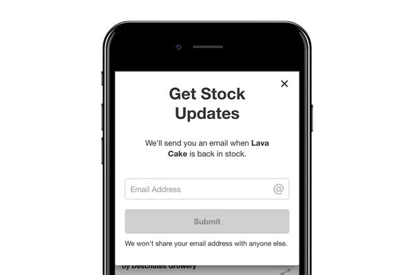 back in stock alert in Hyve