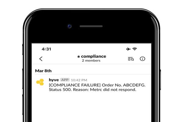 slack compliance notification sent from Hyve