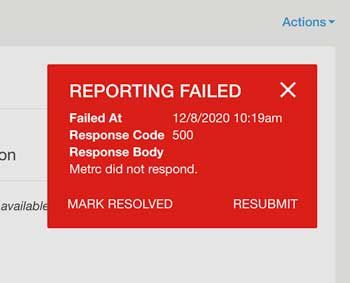 resubmit order that failed reporting in Hyve