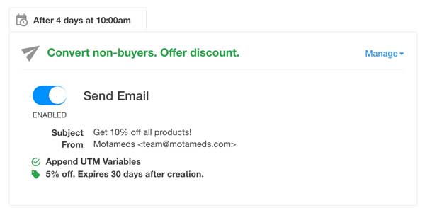 abandoned cart sequence email offer in Hyve