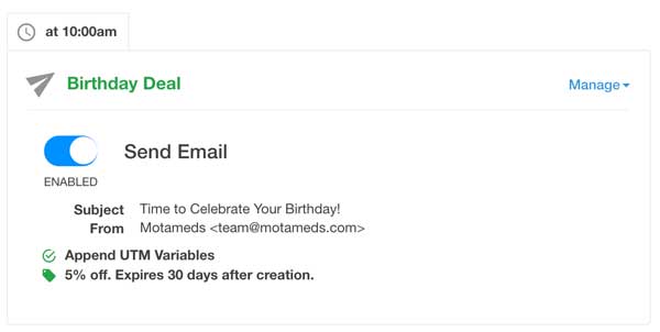 customer birthday trigger email in Hyve